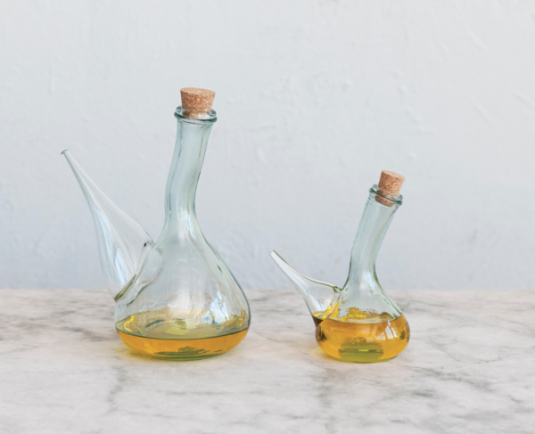 8 oz. recycled glass cruet w/ cork stopper