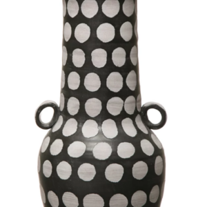 hand painted terracotta vase with polka dots