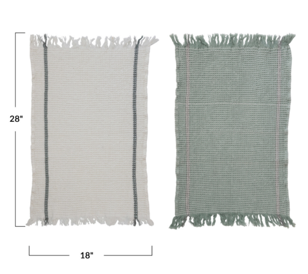 cotton waffle weave tea towels w/ fringe, 2 colors